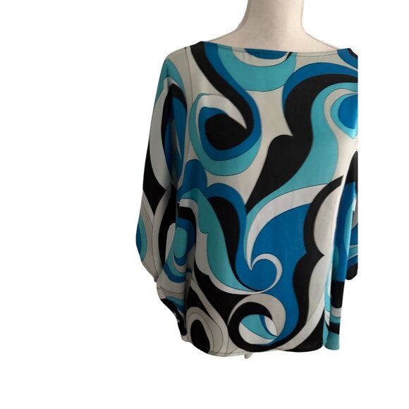 MICHAEL KORS Blue Swirl Mod Print Batwing Sleeve Top Size XL - Picture 7 of 7